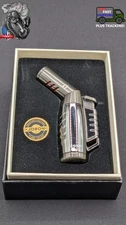 Jobon 3 Jet Torch Butane Lighter with Adjustable Nozzle - Silver