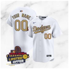 Men's Dodgers 2025 Gold Vapor Premier Limited Custom Jersey Stitched White