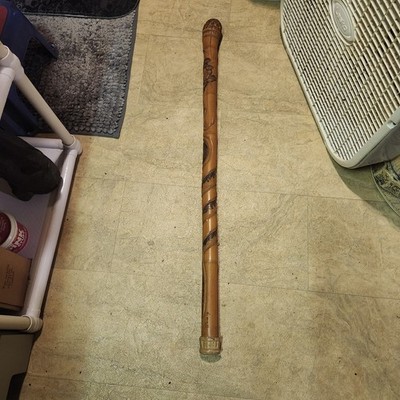 Antique Meijji Period Japanese Bamboo Walking Stick Water/Moon/Sword ...