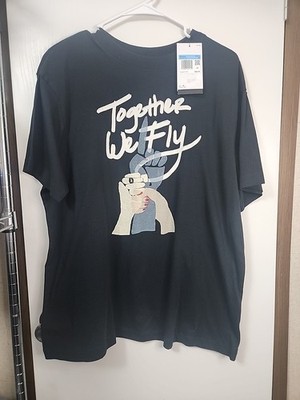 New Women's Nike Swoosh Fly Boyfriend T Shirt Size Med We Fly Together BLACK
