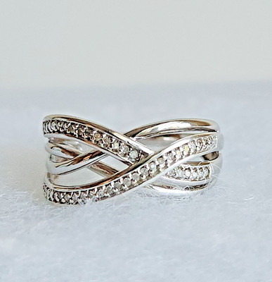 Sterling Silver  Sun  Crossover Illusion Diamond Ring   Size 7 | 3.6g