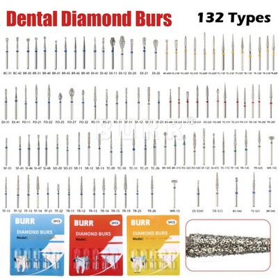 50pcs  Diamond Burs FG Round End Taper Pear Football Fine Coarse Grit