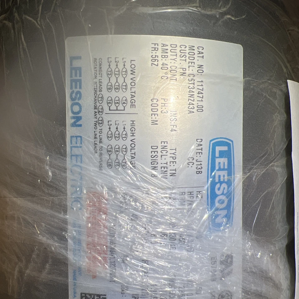 Leeson 117471.00 Motor 1/2 Hp - Model C6T34NZ43A - Image 2 of 4