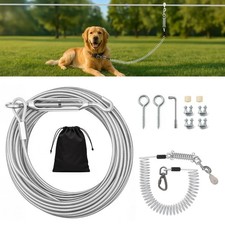 VST Dog Tie Out Runner for Yard,Dual Shock-Absorbing 50FT Dog Run Cable with ...