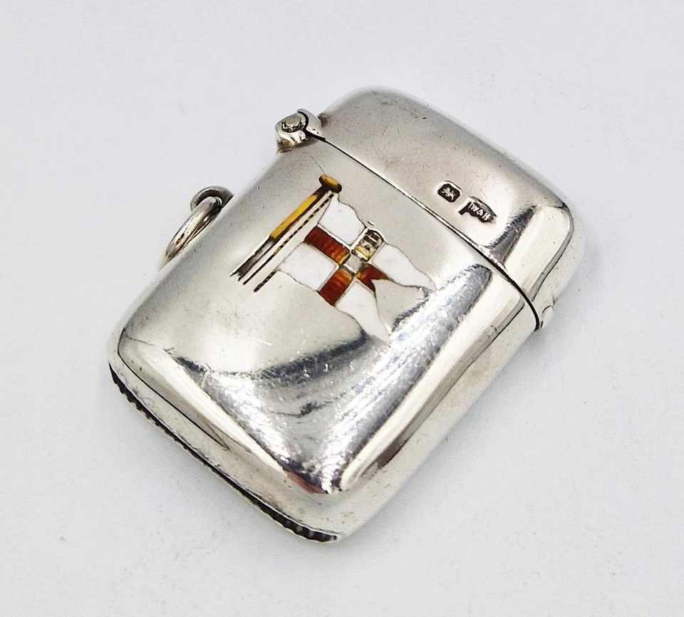 ELDER DEMPSTER'S RMS NIGERIA STERLING SILVER & ENAMEL VESTA CASE Sheffield 1902 - Image 3 of 4