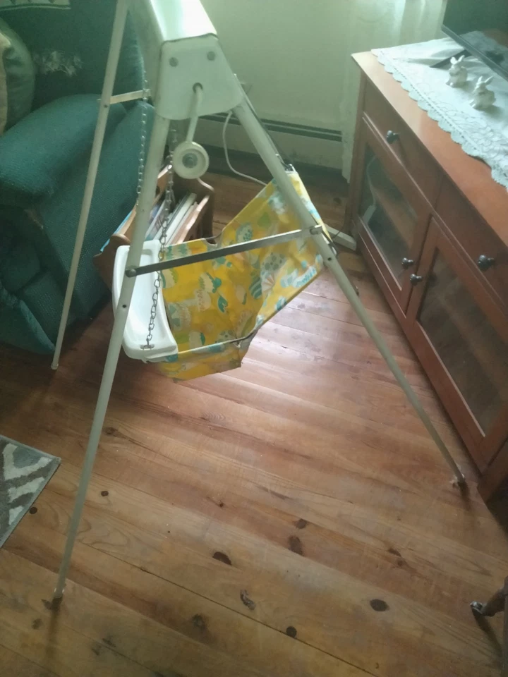 Silla Columpio Asiento Bebé Manual Antiguo Vintage En Excelente Estado! Foto 3 de 4