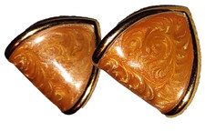 MONET signed VTG 80's Enamel Earrings Yellow Gold Tone Swirl Pearlessence