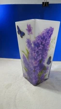 CASE GLASS FLOWER  BUTTERFLYS Art Glass Cased Vase~Stunning PURPLE 8" TALL