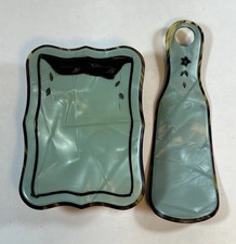 Vintage Shoehorn  Trinket Box Celluloid Green Marbled Tortoiseshell Art Deco