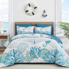 Coastal Comforter Set Queen, Beach Themed Comforter,7 Pieces Ocean Nautical Seaw