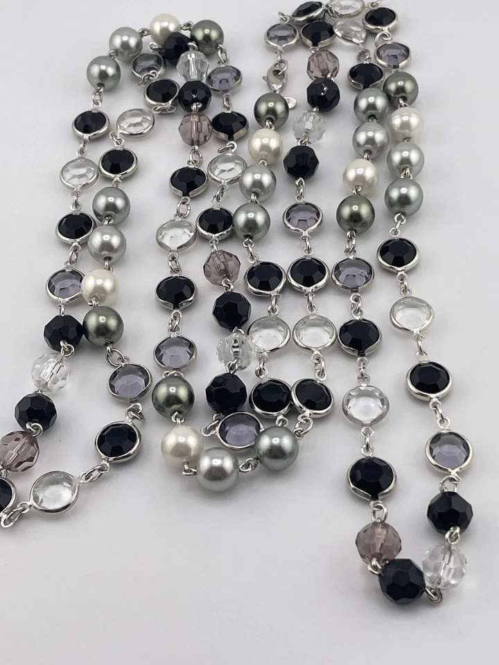 Collar chapado en rodio perlas de imitación, cuentas de vidrio 58 pulgadas’s premier design AB-2 Foto 2 de 4