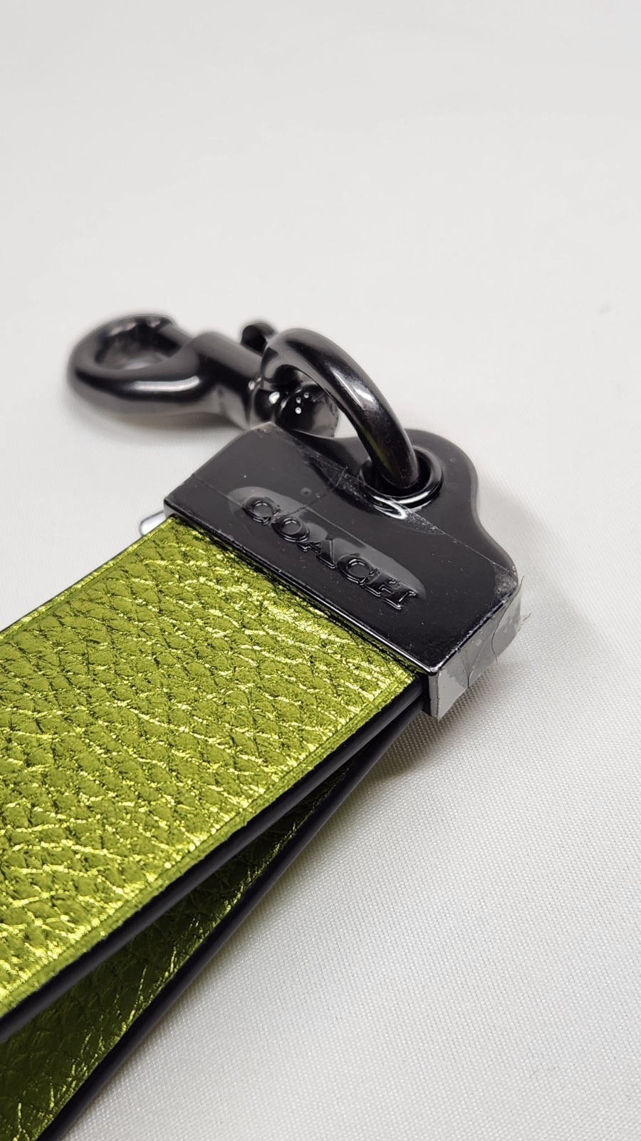 NWT COACH Large Loop Key Fob In Metallic Green Leather/ Gunmetal image 3