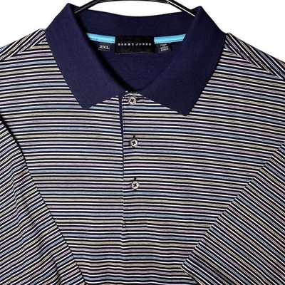 Bobby Jones Polo Shirt Mens 2XL Navy Multi-Stripe Short Sleeve Golf Casual