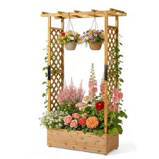 Wooden Planter Trellis Outdoor Garden Raised Bed Flower Box Deck Climbing Plants