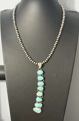 STERLING SILVER HUGE WHITE WATER TURQUOISE MOVEABLE DANGLE CLUSTER PENDANT .925