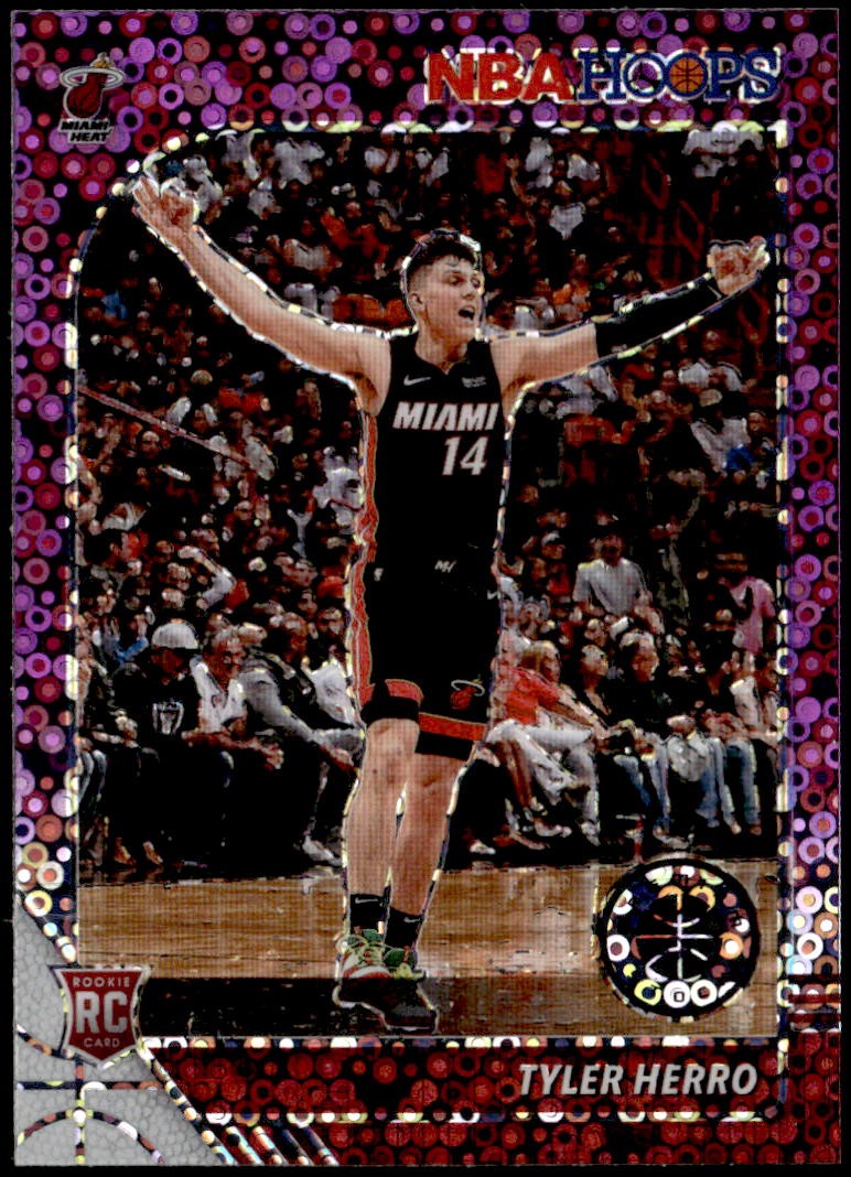 2019-20 Hoops Premium Stock #210 Tyler Herro Prizms Purple Disco Rookie E1