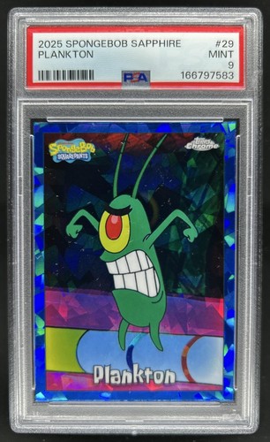 2025 Topps Chrome SpongeBob Squarepants Sapphire Plankton #29 PSA 9