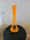 Vintage 18” Mid Century Modern Art Glass Swung Vase Murano LE Smith Style Orange