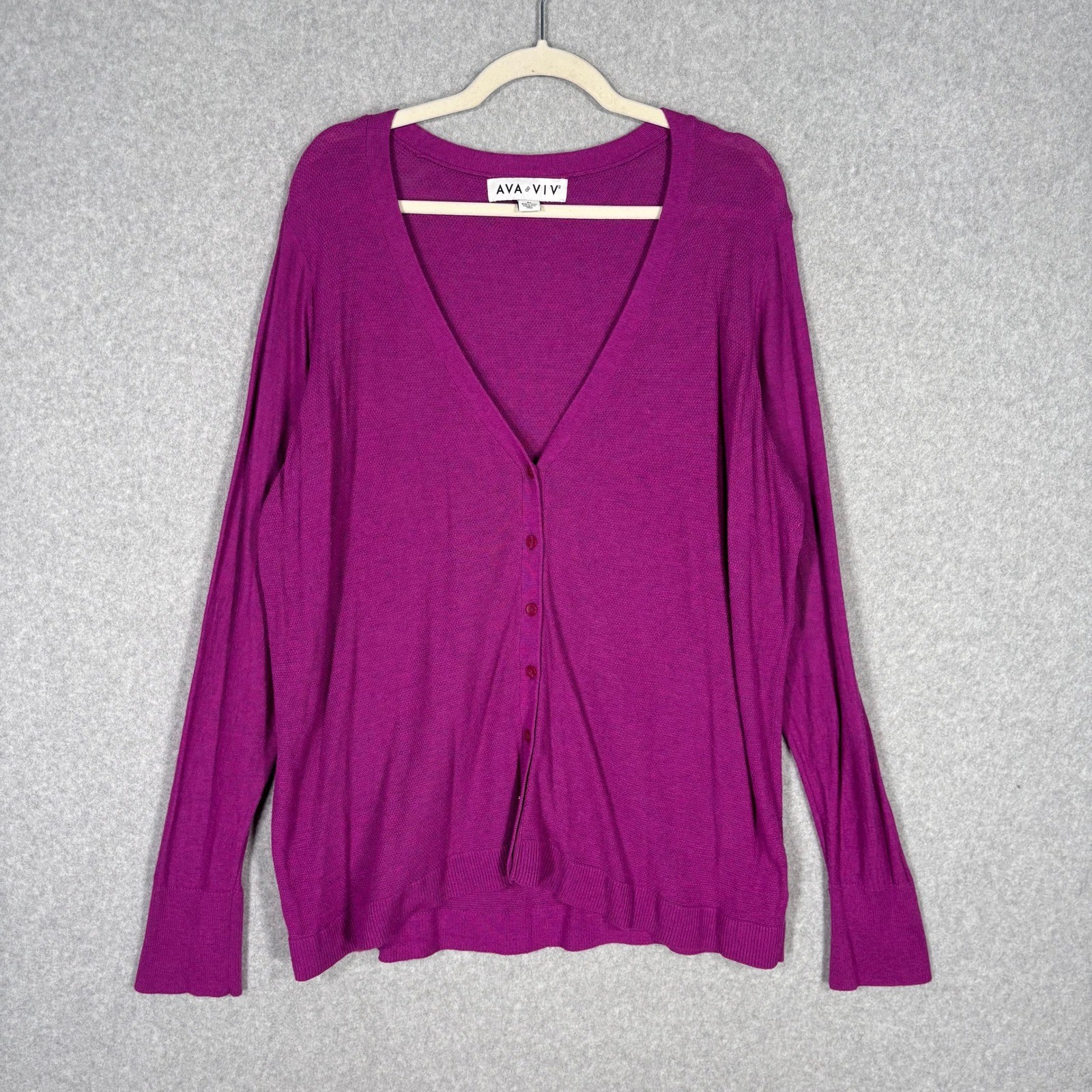 AVA VIV Waffle Knit Cardigan Sweater 2X Thin Stretch Classic Lagenlook Artsy