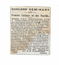 1871 Oakland, California Ad:  Oakland Seminary & Female College Of The Pacific