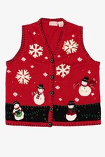 Vintage Red Basic Editions Snowmen Ugly Christmas Vest 1990s 