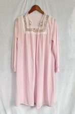 Vtg JC Penney Nightgown Robe Peignoir Set MEDIUM Pink Embroidered Flowers Lace