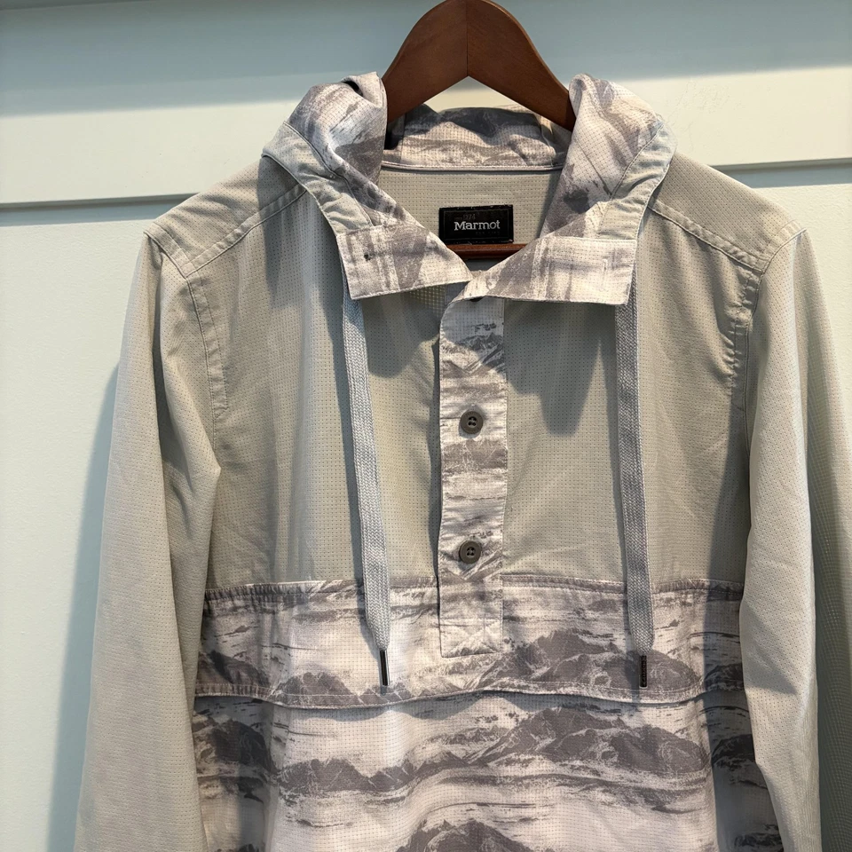 Pullover Marmot Para Hombres Gris Medio Con Capucha Ligero Anorak Chaqueta Estampado Montaña Foto 3 de 4