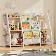 Kids Bookshelf and Toy Organizer: 3-Tier Book Shelf for Kids Room, Sling Book...