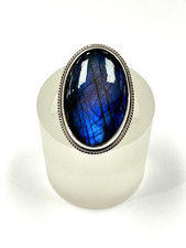 STERLING SILVER  LARGE OVAL LABRADORITE RING SIZE 8.75
