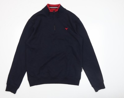 Phenix Herren Sweatshirt blau 1/2 Reißverschluss Baumwolle L hochgeschlossen Logo