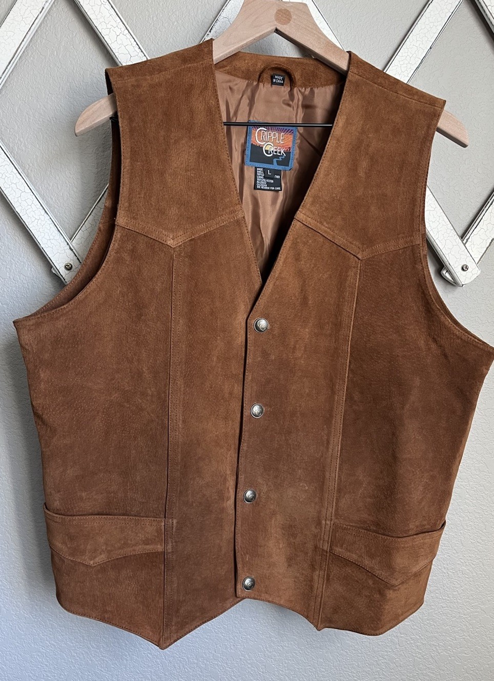 Cripple Creek Men's L Lined Suede Vest - Brown