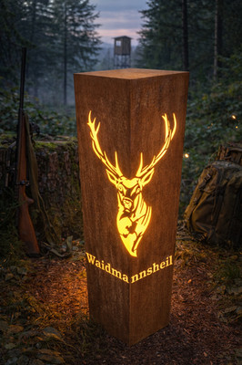 Säule Metall Hirschkopf Waidmannsheil Gartensäule H 100cm Rostsäule Jagd Wald