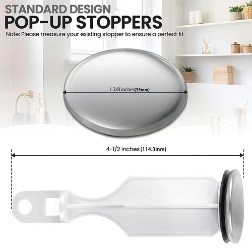 (2-Pack) Bathroom Sink Pop-Up Stoppers - with Brushed Nickel Finish - Fits Mo... - Picture 3 of 3