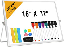 Desktop Whiteboard with Stand, 16" X 12" Double-Sided Dry Erase Board with Stand