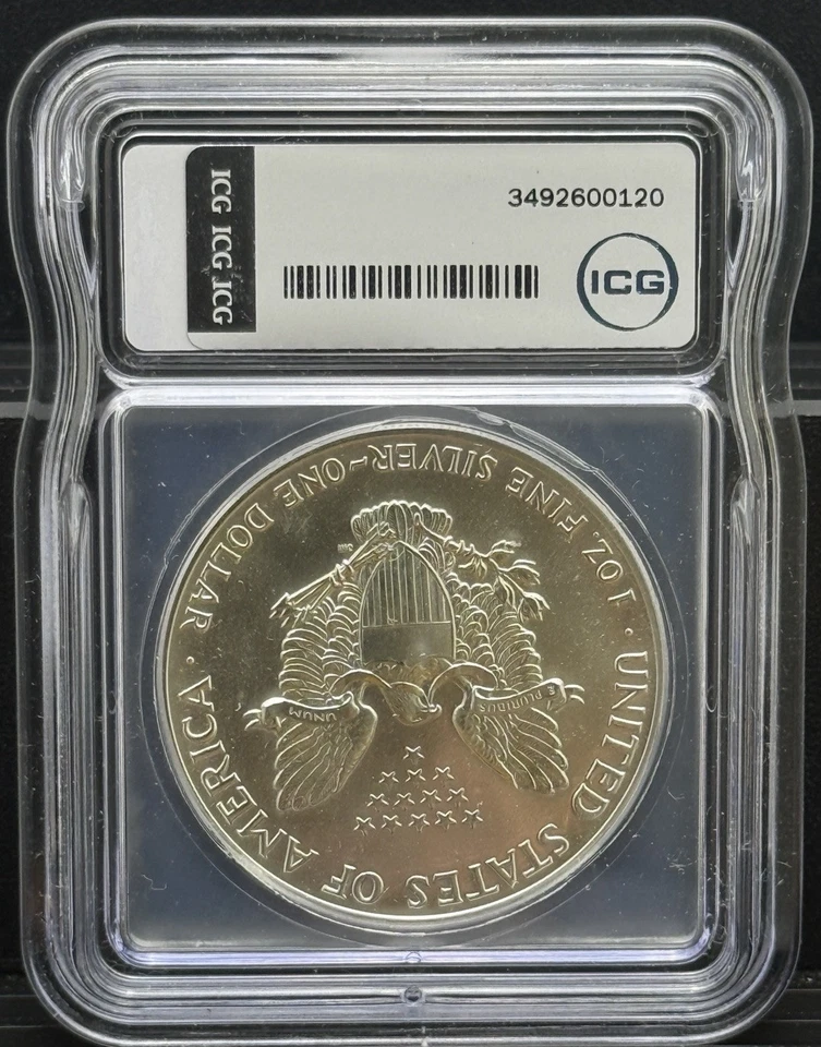 1987 S$1 American Silver Eagle ICG MS70 assinado Austin Hutto, presidente - Imagem 2 de 2