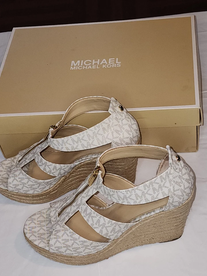 Michael Kors Damita Wedge Vanilla Mini Logo Womans 10 - Image 2 of 4