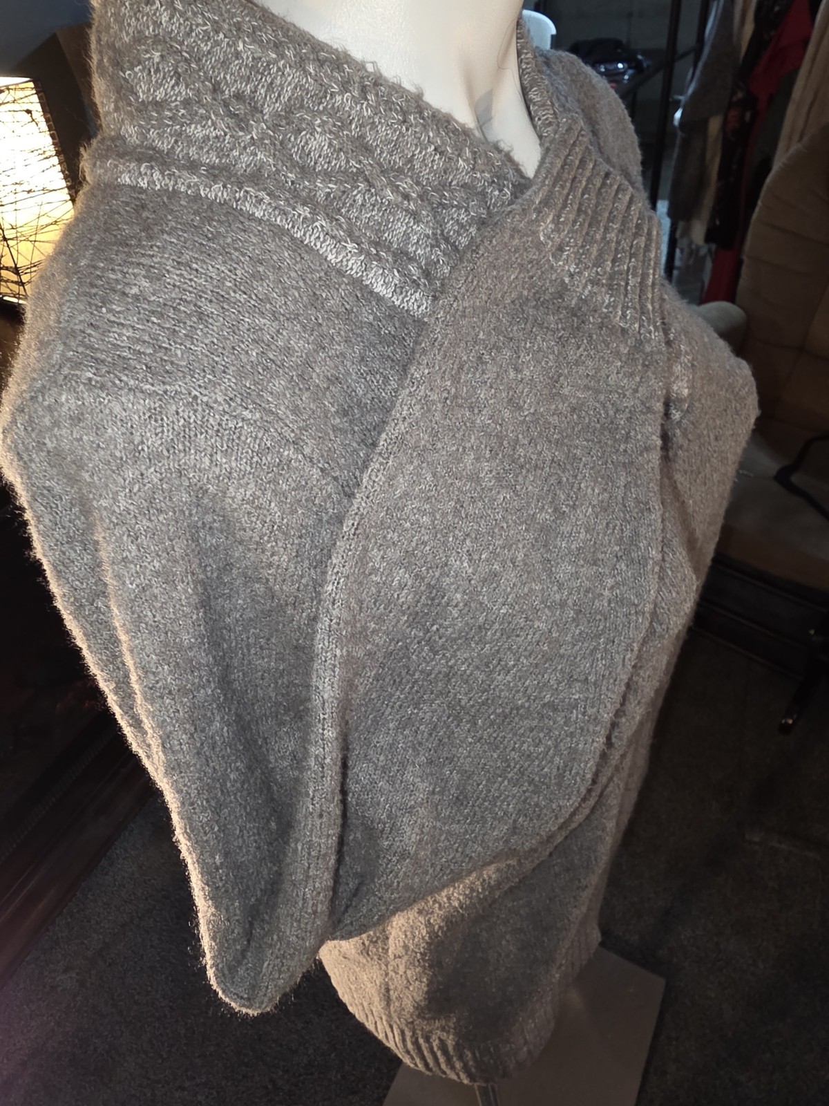 Style&Co. Solid Dark Gray Collared Long Sleeve Pu… - image 5