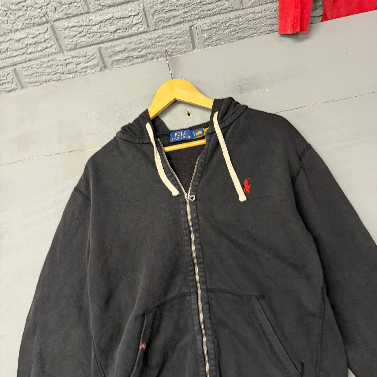 Polo Ralph Lauren Mens Full Zip Hoodie Black Red Pony Logo Size Large L 4836