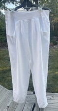 EILEEN FISHER ORGANIC LINEN ANKLE LANTERN PANTS WHITE SP RIBBED WAIST POCKETS