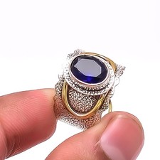 Blue Sapphire 925 Sterling Silver Designer Handmade Oxidised Ring S.8 R56