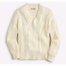 J. Crew Ivory Cotton Cable-Knit V-Neck Pullover Sweater Size Medium