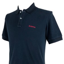 Vintage Burberrys Black Polo Shirt Embroidered Spell Out Logo England Size M