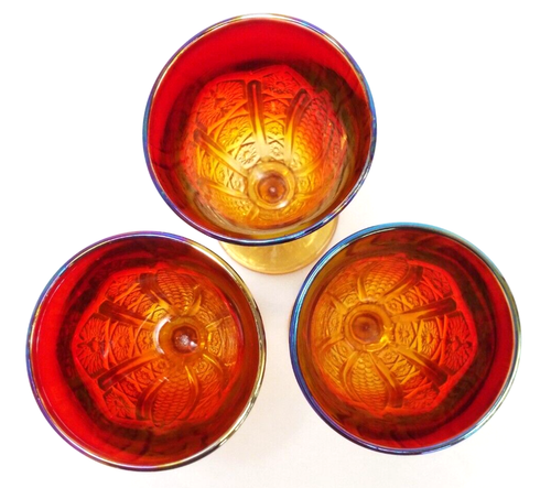 Vintage Indiana Glas Erbstück Sonnenuntergang Karneval Wasser Wein Kelch 3er Set 60er - Bild 3 von 9