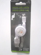 E-Circuit 2.1 AMP 28 In. Micro USB Cable Retractable Cord Charge Data Pkg New!