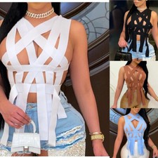 Sexy Bandage Crisscross Tank Top Women's Rave Bar Nightclub High Street Tee