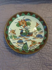 Vintage Japanese Porcelain Brass EncasedBowl Hand Decorated in Hong Kong Toscany