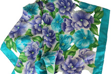 Adrienne Vittadini Silk vibrant Purple Blue Floral Womans Scarf