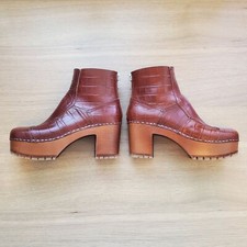NEW Swedish Hasbeens Mikaela Brown Leather Platform Clog Boots