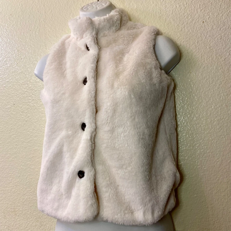 Chaleco de piel sintética Hanna Andersson para niña talla 8 CM 130 botones a presión forrado suave Foto 4 de 4