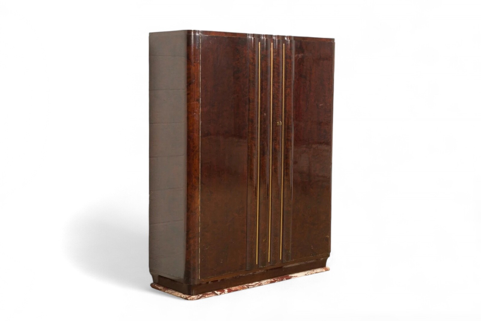 Exceptional Antique Art Deco Burl Wood & Bronze Bar Cabinet